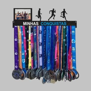 Imagem de Porta Medalhas Corrida Masculino MDF Preto 20 Ganchos - Bless Personai