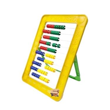Imagem de Brinquedo Pedagógico Educativo Ábaco Contador Em Plástico Escolar Com 100 Bolinhas Matemática (Amarelo)