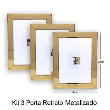 Imagem de Kit 3 Porta Retrato Metalizado Luxo 15x20 Moldura de Fotos - Tokio Des