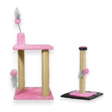 Imagem de Arranhador Para Gatos 2 Plataformas Brinquedos Poste P Torre Sisal Car