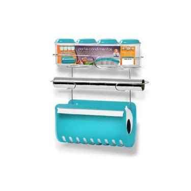 Imagem de Porta Condimento com Porta Papel Toalha Duplo Turquesa - Niquelart N31