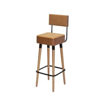 Imagem de Banqueta Banco Alto Barcelona Couro Amarula Bar Cozinha Pés Madeira Ms