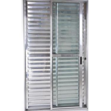 Imagem de Porta balcão 3 folhas 2,10x1,20 com fechadura no alumínio brilhante - 