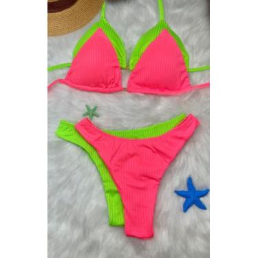 Imagem de Kit 2 Biquinis Cortininha Canelado Calcinha Asa Delta Fio Duplo de Ama