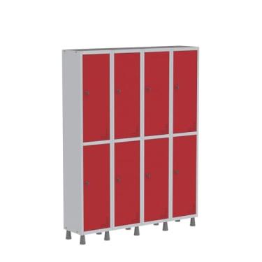 Imagem de Roupeiro Aco Light 4v 08 Portas Gr304/8pri Cinza/Vermelho