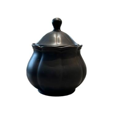 Imagem de WAIT FLY Açucareiro de cerâmica vintage em relevo com tampa, recipiente de açúcar, pote de açúcar para bancada de cozinha, barra de café - tigela de açúcar preta