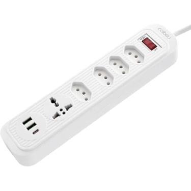 Imagem de Filtro de Linha, Extensão Tomada, Régua de Energia, 4 Tomadas, 2 Interfaces USB, 1 Porta USB Tipo-C, 1 Tomada Universal, Cabo de Alimentação de 1,9 metros - BRANCO