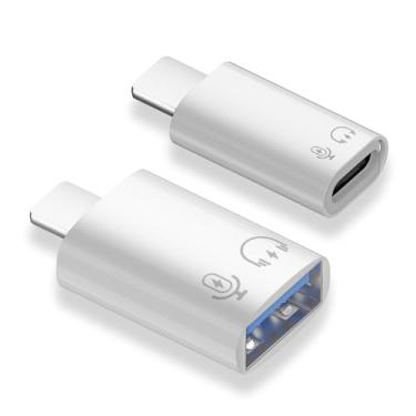 Imagem de AreMe Pacote com 2 adaptadores OTG USB C/USB 3.0 fêmea para Lightning macho para iPhone/iPad, suporta leitor de cartão de conexão, disco U, pen drive USB, teclado, mouse, microfone lavalier, fone de