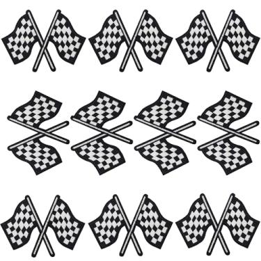 Imagem de RadishGirls Emblemas de bandeira de corrida quadriculada, costurados a ferro, preto e branco, corrida/dia de jogo, apliques bordados para roupas, chapéus, mochilas, camisetas, jaquetas, jeans, coletes