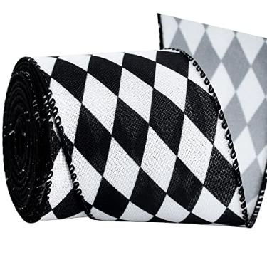 Imagem de TONIFUL Fita com fio de serapilheira xadrez preta e branca de 6 cm, fita de arlequim para embrulhar presentes, fazer laços de guirlanda, artesanato, casa, festa, árvore, Halloween, Natal, aniversário