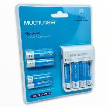 Imagem de Pilhas Recarregáveis Com Carregador Multilaser + 8  Pilhas Recarregave