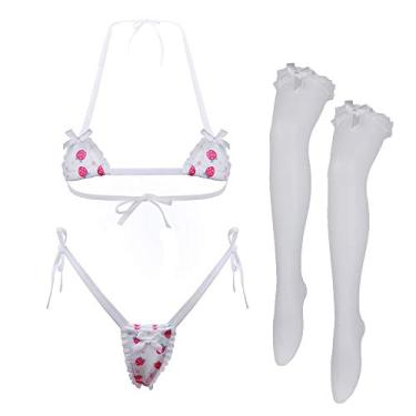 Imagem de Lingerie sexy fofa de anime para mulheres, conjunto de sutiã e calcinha kawaii, roupa íntima japonesa, cosplay japonês, Morango 2, One Size