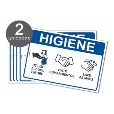 Imagem de Kit com 2 Placas de Sinalização Use Álcool Gel, Evite Cumprimentos e L