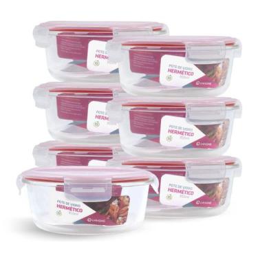 Imagem de Kit 7 Potes Hermético Vidro Redondo Grande Salada Fit 950ml - NABOX, V