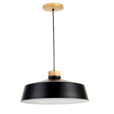 Imagem de Pendente Industrial em Metal e Madeira Vibrance 45.5cm Preto Madelustr