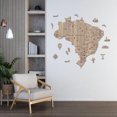 Imagem de Mapa do Brasil recortado em madeira - Dekalque, 80x78
