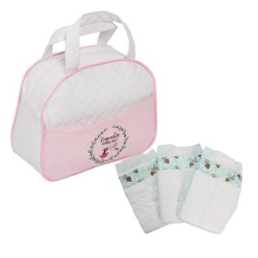 Imagem de Bolsa Maternidade Rosa com 03 Fraldas para Bebê RN - Saída Maternidade