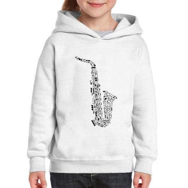 Imagem de Moletom Infantil Saxofone Notas Musicais - Foca na Moda, Branco, 6