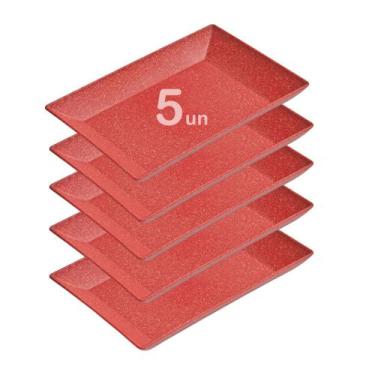 Imagem de 5un Petisqueira travessa Retangular 32cm Vermelho - Evo