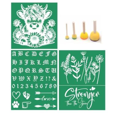 Imagem de 7 peças de estênceis de serigrafia de girassol autoadesivos, estêncil, estêncil de malha, reutilizável, transferências de giz de flores silvestres para tinta de pasta de giz em placas de madeira,