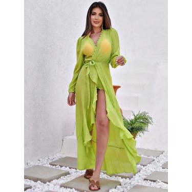 Imagem de A-Lows D&B Saida de praia feminina longa - mundo das camisas, Verde, m