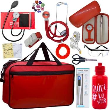 Imagem de Kit Bolsa Cores Aparelho de Pressao Esfigmomanometro Estetoscópio - P.