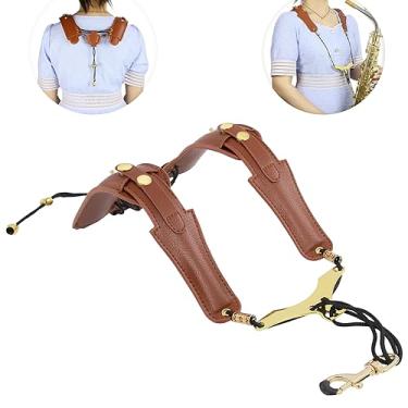 Imagem de Danchet Alça de couro para saxofone infantil, pulseira de saxofone com alça ajustável e gatilho de metal banhado a ouro para saxofone alto e clarinete soprano (marrom).