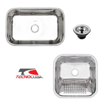 Imagem de Cuba Inox Funda 56x34x14cm + Tanque Inox Pequeno 40x34x18cm com Válvul