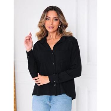 Imagem de Camisas Femininas Social 2 Bolso Camisete Manga Longa Branca feminina Variação-Feminino