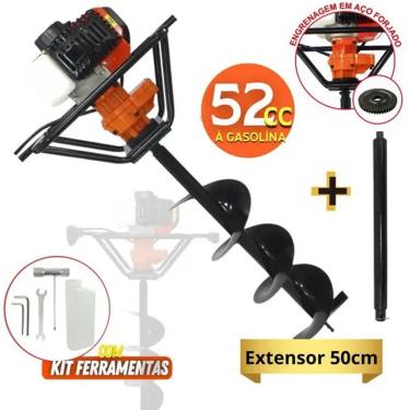 Imagem de Perfurador de Solo Gasolina Vulcan Trent VPS-520 + Extensor 50cm e Trado Broca 80x20cm p/ Perfurar Estacas e Cercas