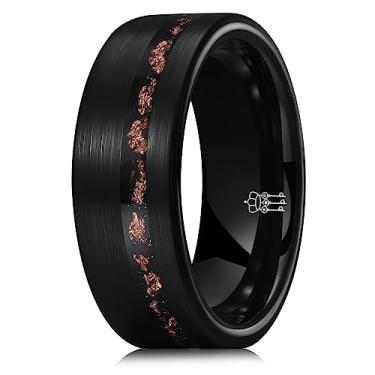 Imagem de THREE KEYS JEWELRY 4 mm/8 mm Preto/Ouro/Ouro Rosa Anel de Tungstênio Aliança de Casamento Anel de Noivado Anel Personalizado para Homens Mulheres Casal Ajuste Conforto Acabamento Fosco Borda Centro Inlay Fragmentos de Prata/Folhas Vermelhas, 12, Metal não precioso, Sem pedra preciosa