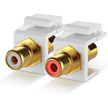 Imagem de Adaptador modular com conector de entrada de conector TNP RCA, encaixe fêmea, 2 RCA, porta banhada a ouro, acoplador embutido para tomada de placa de parede, 2 canais de áudio vermelho + branco, 5 Pack