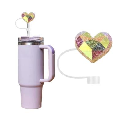 Imagem de Cobertura de palha de silicone com coração de diamante brilhante para Stanley 30 e 1,134 g, tampa de palha brilhante, cobertura de palha à prova de respingos, capa de canudo reutilizável, capas de
