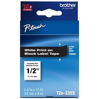 Imagem de Brother Fita de etiqueta econômica P-Touch TZe-335S, fita P-Touch laminada padrão, branca sobre preta, perfeita para uso interno ou externo, resistente à água, (4 m), pacote único