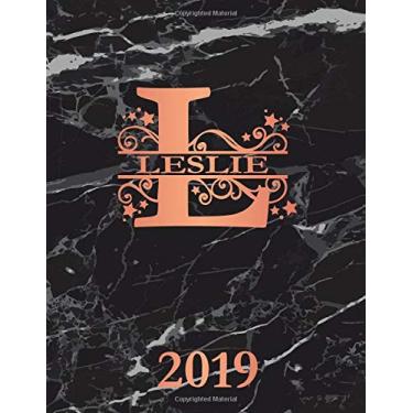 Imagem de Leslie 2019: Personalized Name Weekly Planner 2019. Monogram Letter L Notebook Planner. Black Marble & Rose Gold Cover. Datebook Calendar Schedule