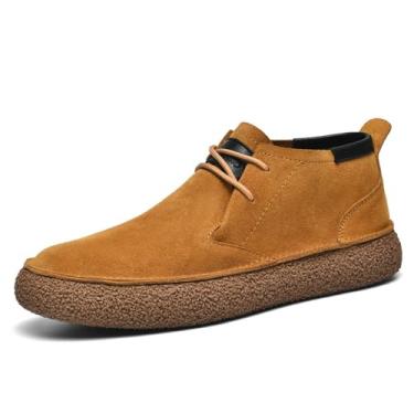 Imagem de Myallfeet Tênis masculino de camurça de camurça fosco cano médio retrô casual design moderno botas de caminhada cano curto clássico antiderrapante cadarço camurça Oxford tênis, Marrom, 45