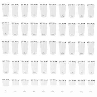 Imagem de Kit 50 Copos Térmicos Aço Inox 420ML Branco p/ Água Cerveja Café - Quente e Frio - Unica Unico