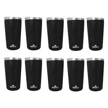 Imagem de Kit 10 Copos Térmicos Aço Inox 420ML Preto p/ Água Cerveja Café - Quente e Frio - Unica Unico