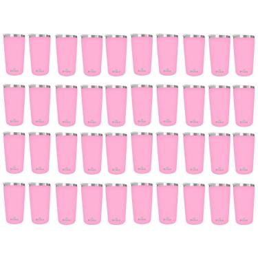 Imagem de Kit 40 Copos Térmicos Aço Inox 420ML Rosa p/ Água Cerveja Café - Quente e Frio - Unica Unico