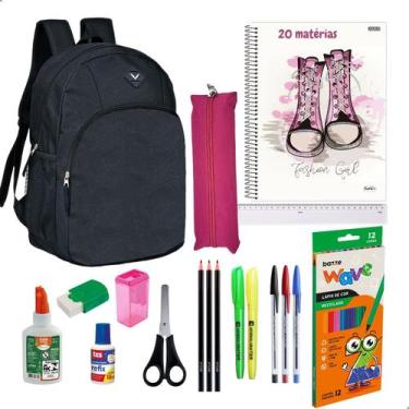 Imagem de Kit Material Escolar Mochila Cadernos 20 Matérias + Itens Masculino - 