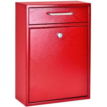 Imagem de Mail Boss Caixa de correio 7426 de alta segurança com trava de aço para parede, escritório, caixa de depósito, vermelha