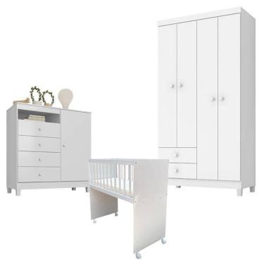 Imagem de Quarto Bebê 4 Portas Ternura Baby e Mini Berço Moisés Alegria com Colchão Branco Flex - Incorplac