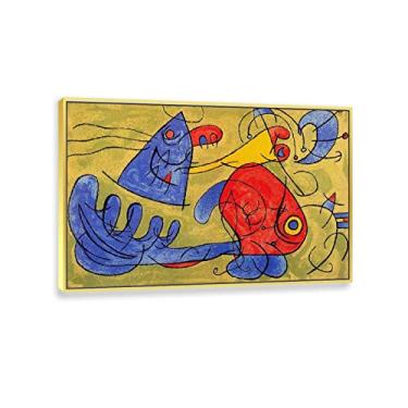 Imagem de JZSDGB Arte de parede com moldura dourada reprodução de pintura famosa - 'Ubu roi 1 por Joan Miro pôsteres e impressões - arte de parede em tela abstrata Joan Miro imagens para decoração de casa 80 x