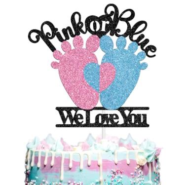 Imagem de Pink or Blue We Love You Cake Topper, Boy or Girl/He or She Gender Reveal Cake Décor, Baby Shower/First Birthday Party Decorations Supplies