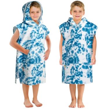 Imagem de SUN CUBE Roupão infantil para trocar de toalha, poncho de surf, microfibra de secagem rápida, cobertor usável para meninos e meninas de 3 a 7 anos, azul tie-dye
