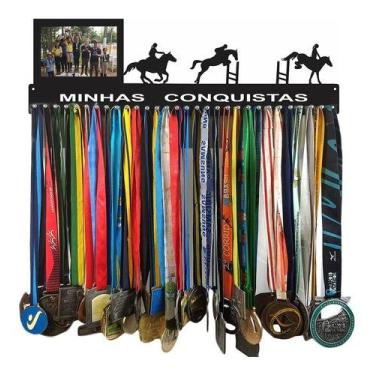 Imagem de Porta Medalha Hipismo Fem Porta Retrato P/ Até 100 Medalhas - QUADRO D