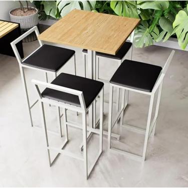 Imagem de Conjunto Mesa Alta Bar Bistrô Quadrada Pinus 4 Banquetas Confort Estofado Industrial White (Preto)