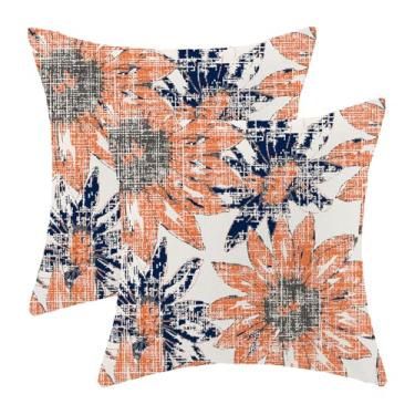 Imagem de BETGINY Capas de almofada laranja queimada azul marinho 45,7 x 45,7 cm, almofadas decorativas de girassol vintage para sofá, capa de almofada decorativa floral retrô, 2 peças, fronha quadrada macia de