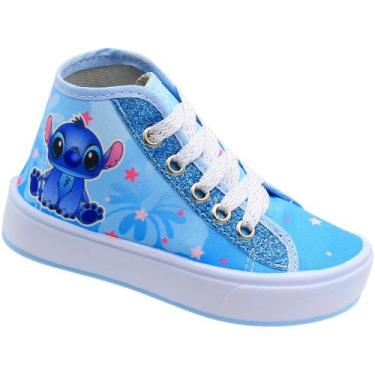 Imagem de Tênis Infantil Ortobessa Cano Médio Lona Stitch Juvenil Menina, Azul, 