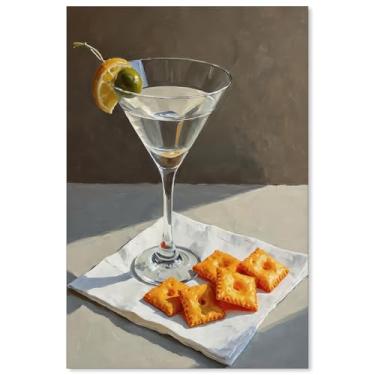 Imagem de Arte de parede em tela de martini e biscoitos de queijo na moda pôster de carrinho de bar vintage estampas estéticas de sala de coquetel decoração de parede de bebida alcoólica para restaurante